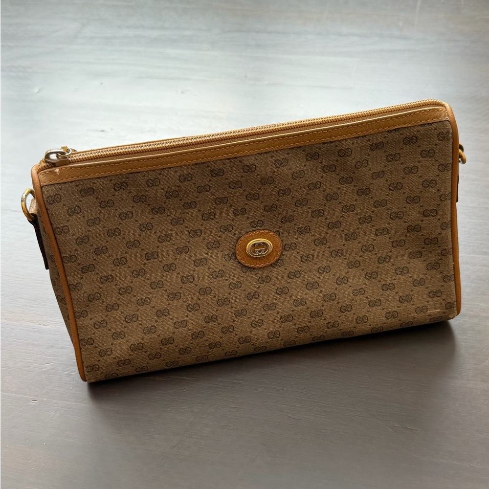 Vintage 1980s GUCCI Micro GG Web Monogram
Leather Crossbody Two Compartment